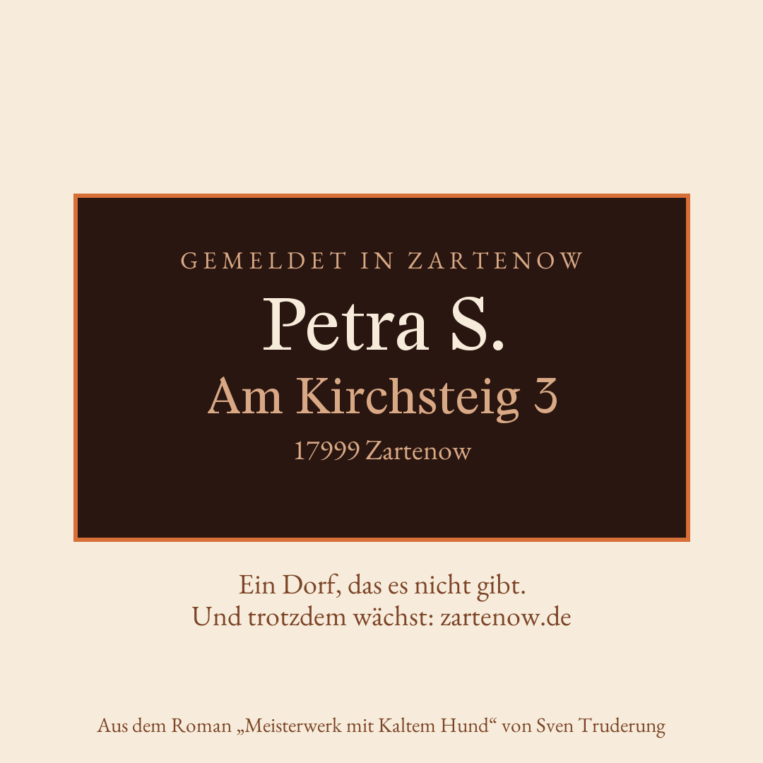 Klingelschild Petra S., Am Kirchsteig 3, 17999 Zartenow