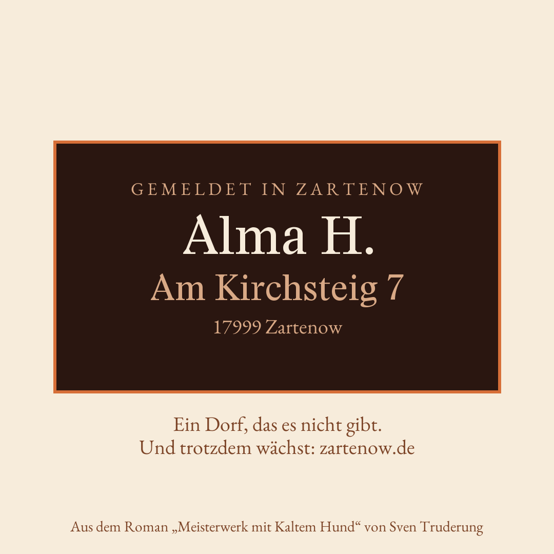 Klingelschild Alma H., Am Kirchsteig 7, 17999 Zartenow