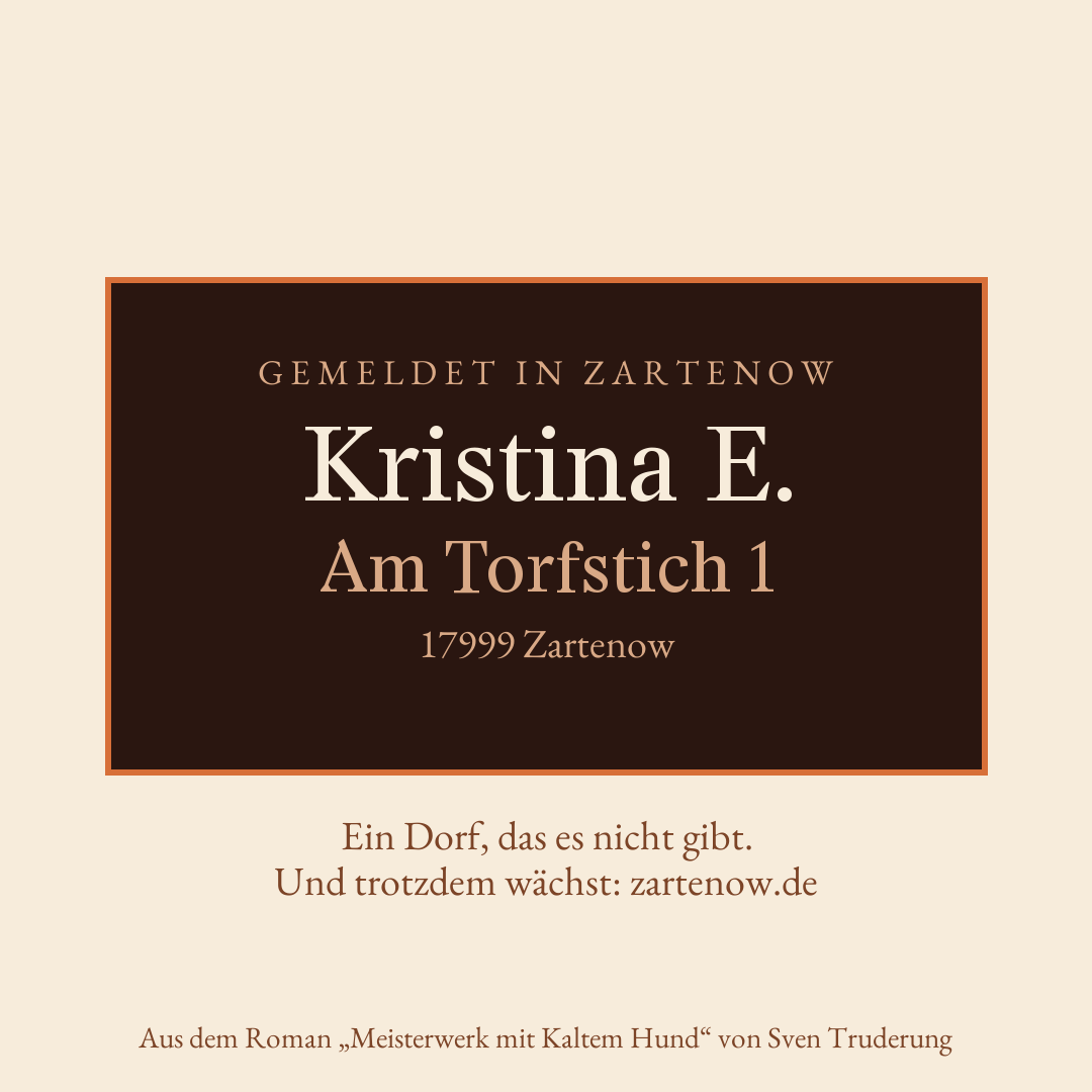 Klingelschild Kristina E., Am Torfstich 1, 17999 Zartenow