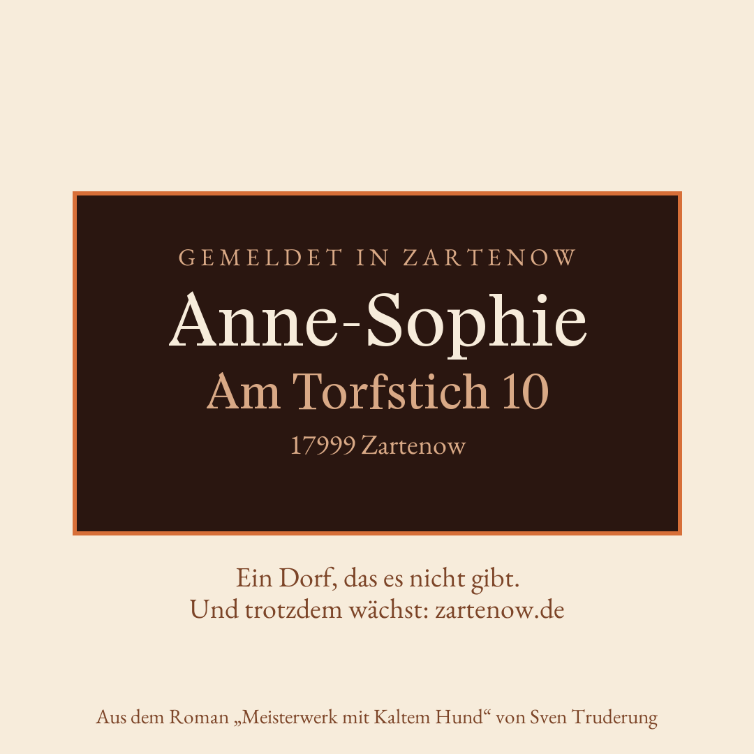 Klingelschild Anne-Sophie, Am Torfstich 10, 17999 Zartenow