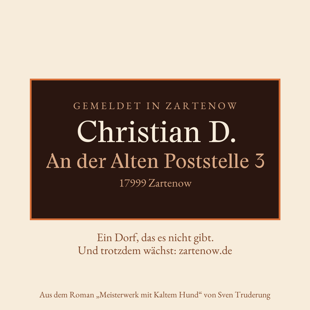 Klingelschild Christian D., An der Alten Poststelle 3, 17999 Zartenow