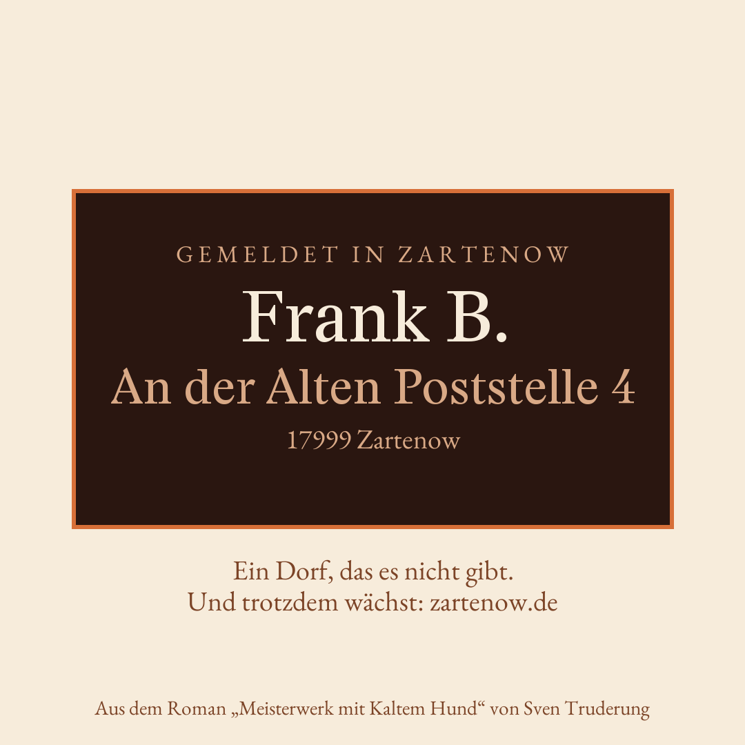 Klingelschild Frank B., An der Alten Poststelle 4, 17999 Zartenow
