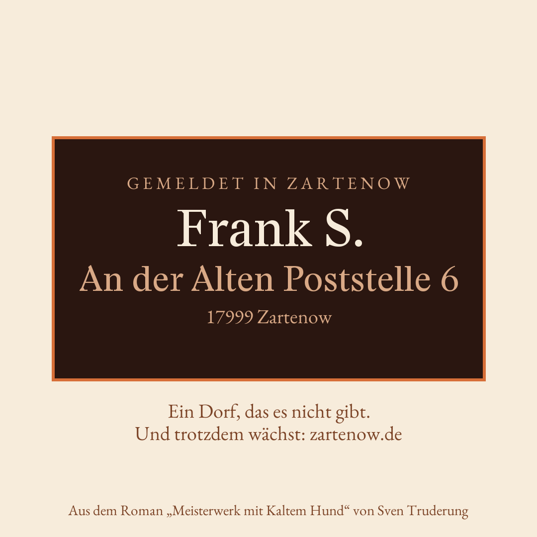 Klingelschild Frank S., An der Alten Poststelle 6, 17999 Zartenow