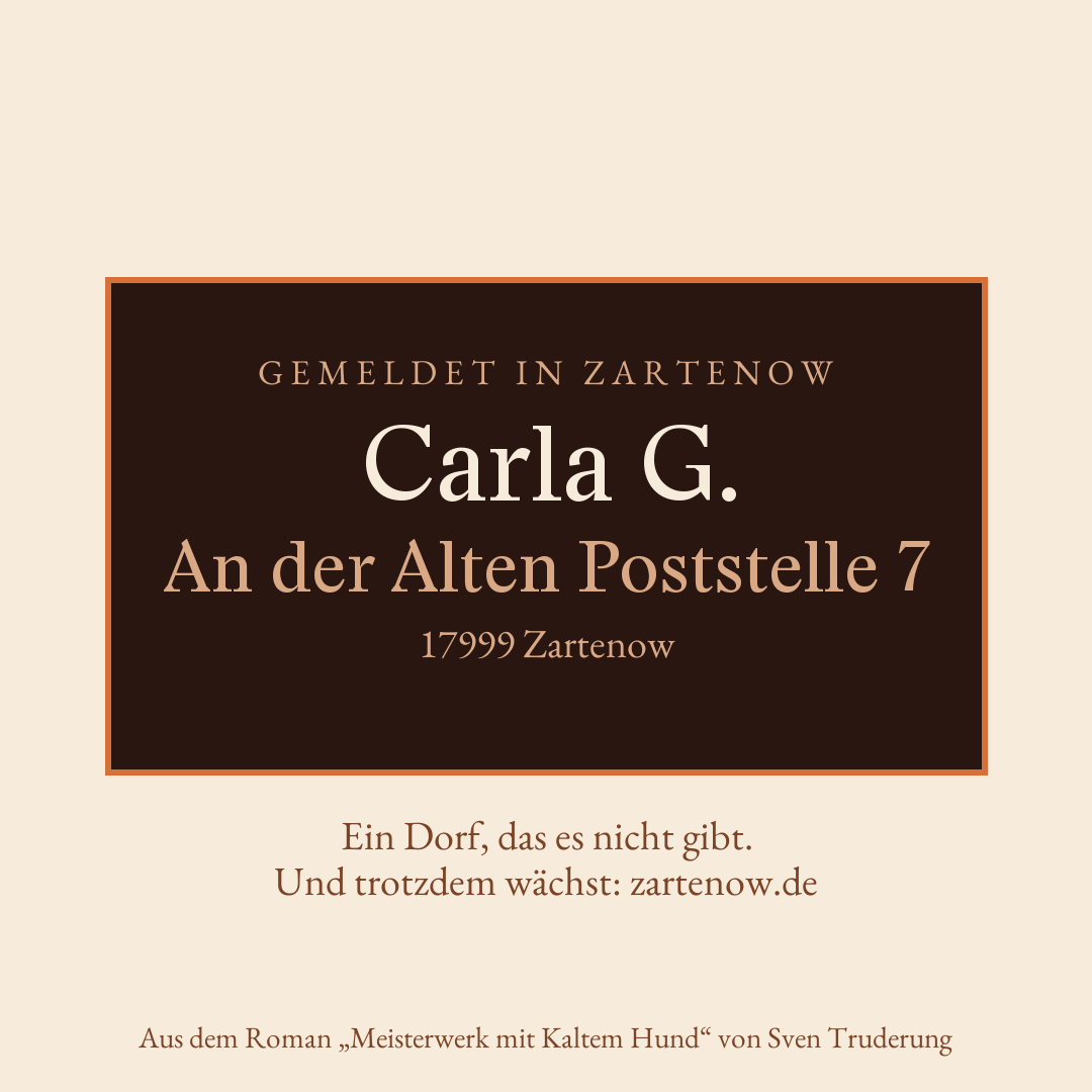 Klingelschild Carla G., An der Alten Poststelle 7, 17999 Zartenow