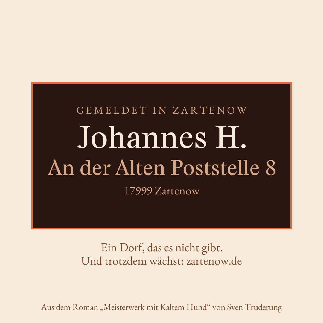 Klingelschild Johannes H., An der Alten Poststelle 8, 17999 Zartenow