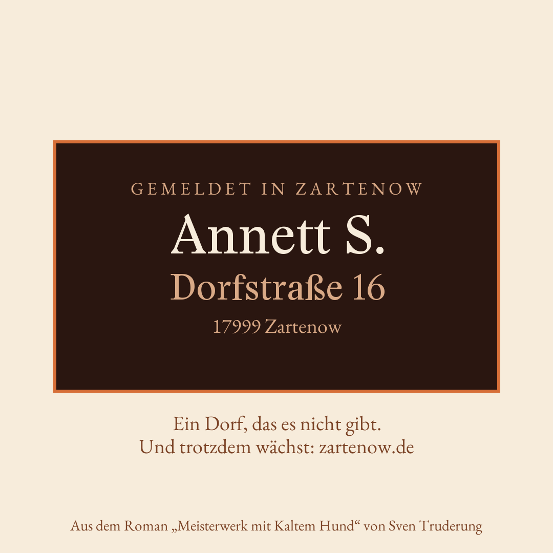 Klingelschild Annett S., Dorfstraße 16, 17999 Zartenow