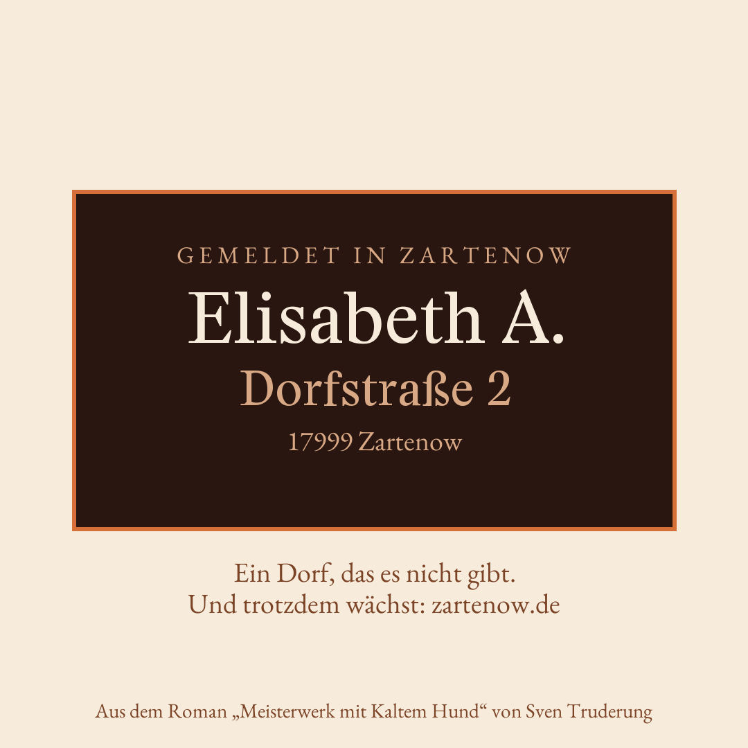 Klingelschild Elisabeth A., Dorfstraße 2, 17999 Zartenow