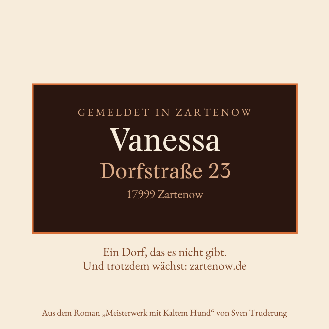 Klingelschild Vanessa, Dorfstraße 23, 17999 Zartenow