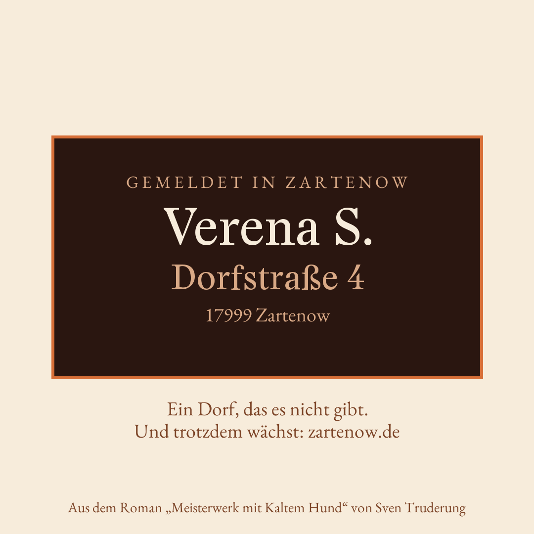 Klingelschild Verena S., Dorfstraße 4, 17999 Zartenow