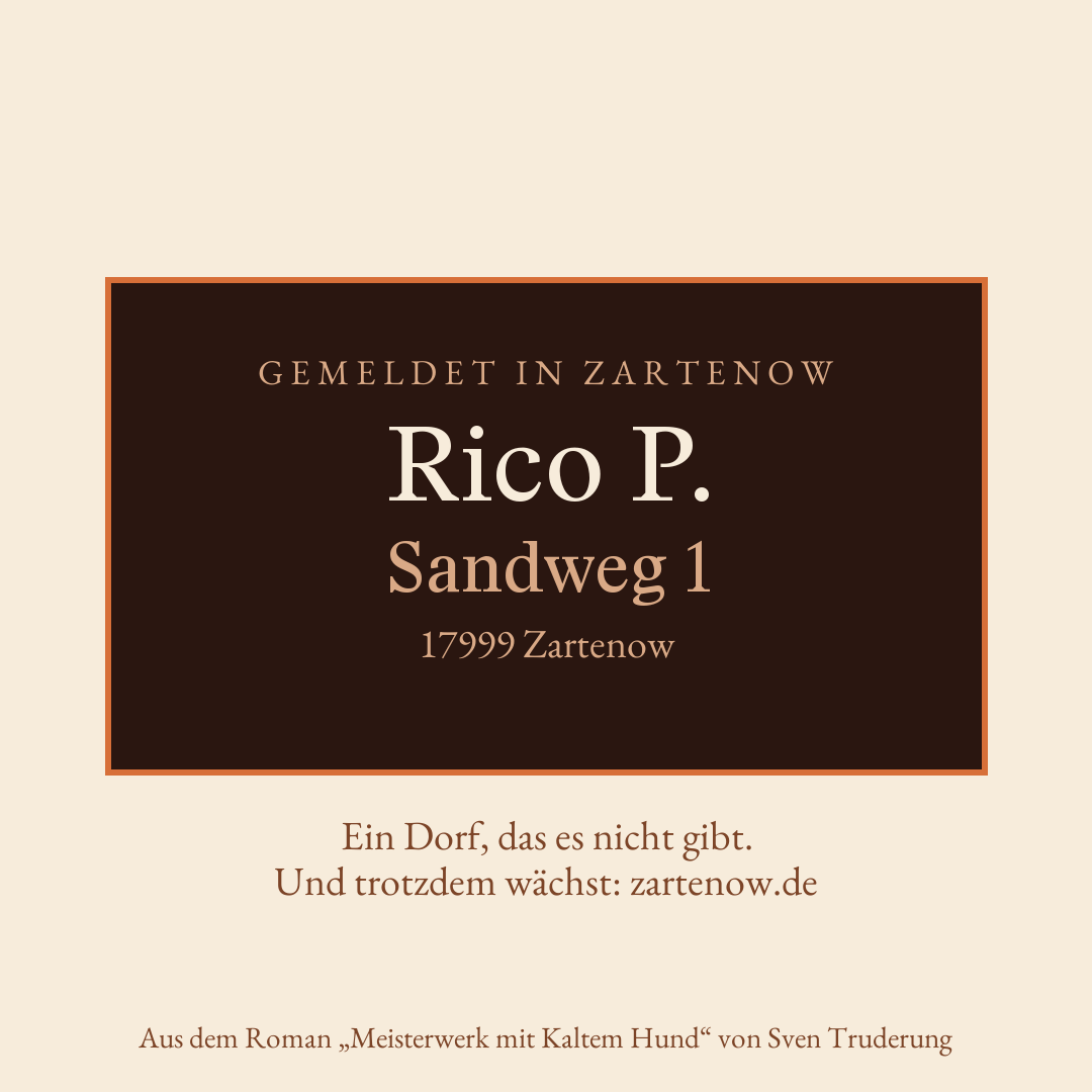 Klingelschild Rico P., Sandweg 1, 17999 Zartenow