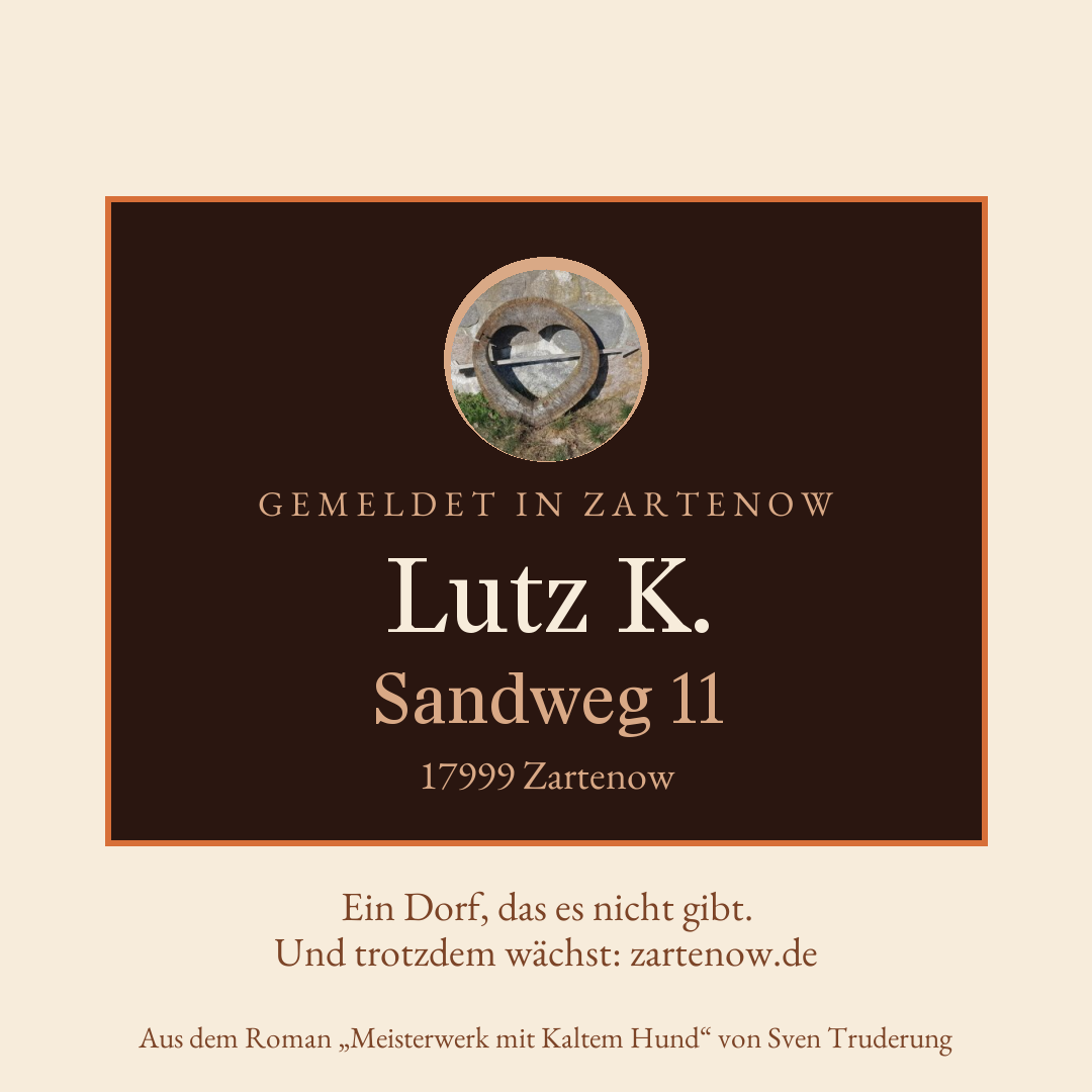 Klingelschild Lutz K., Sandweg 11, 17999 Zartenow