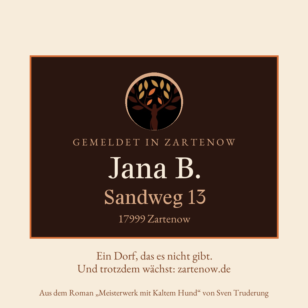 Klingelschild Jana B., Sandweg 13, 17999 Zartenow
