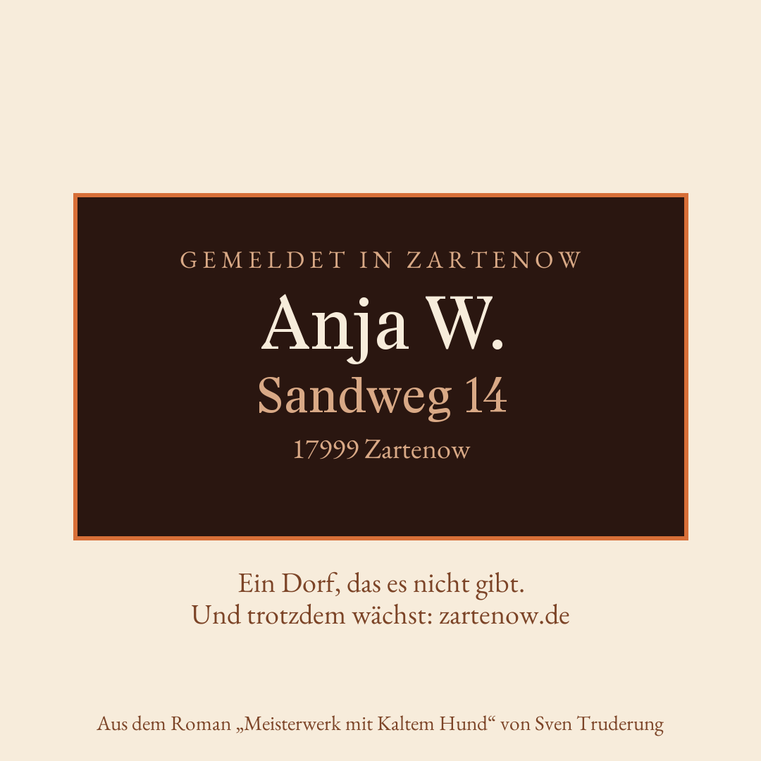 Klingelschild Anja W., Sandweg 14, 17999 Zartenow