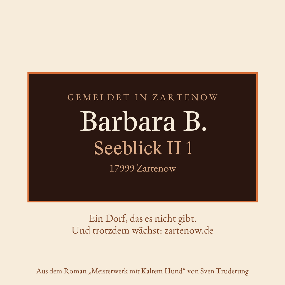 Klingelschild Barbara B., Seeblick II 1, 17999 Zartenow