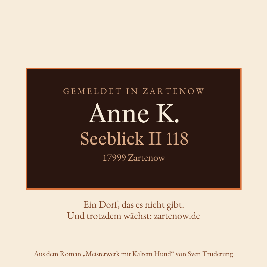 Klingelschild Anne K., Seeblick II 118, 17999 Zartenow