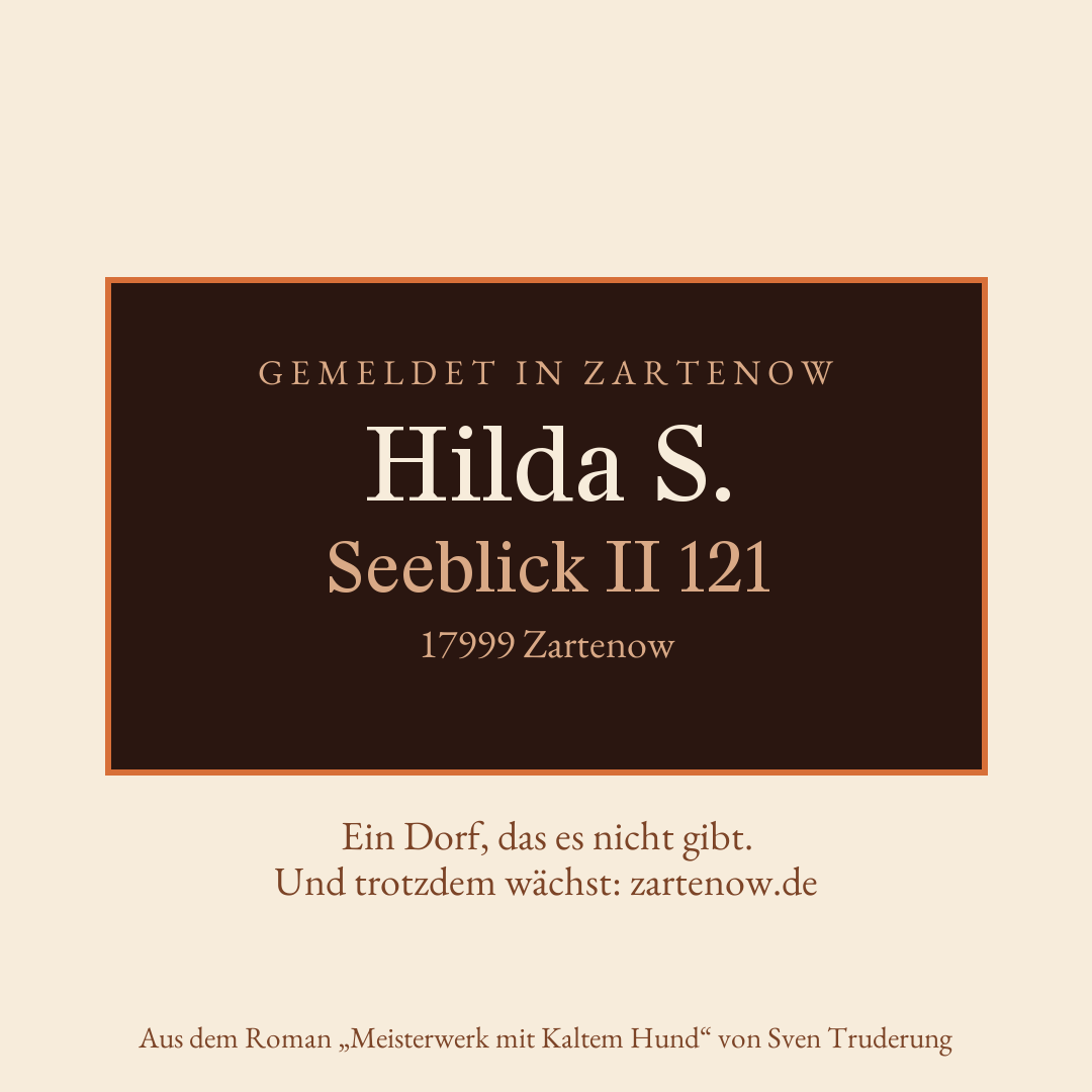 Klingelschild Hilda S., Seeblick II 121, 17999 Zartenow