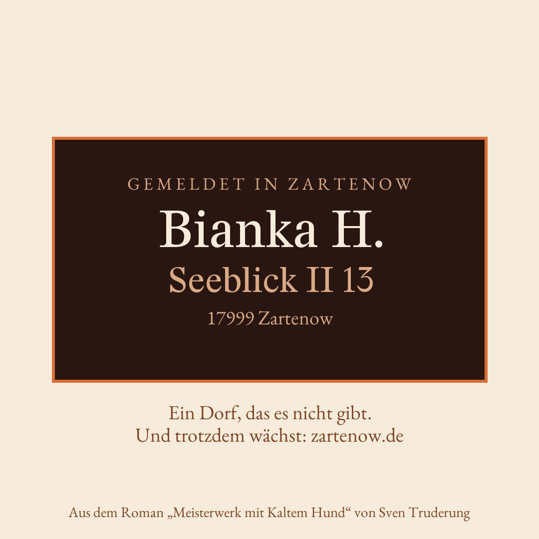 Klingelschild Bianka H., Seeblick II 13, 17999 Zartenow
