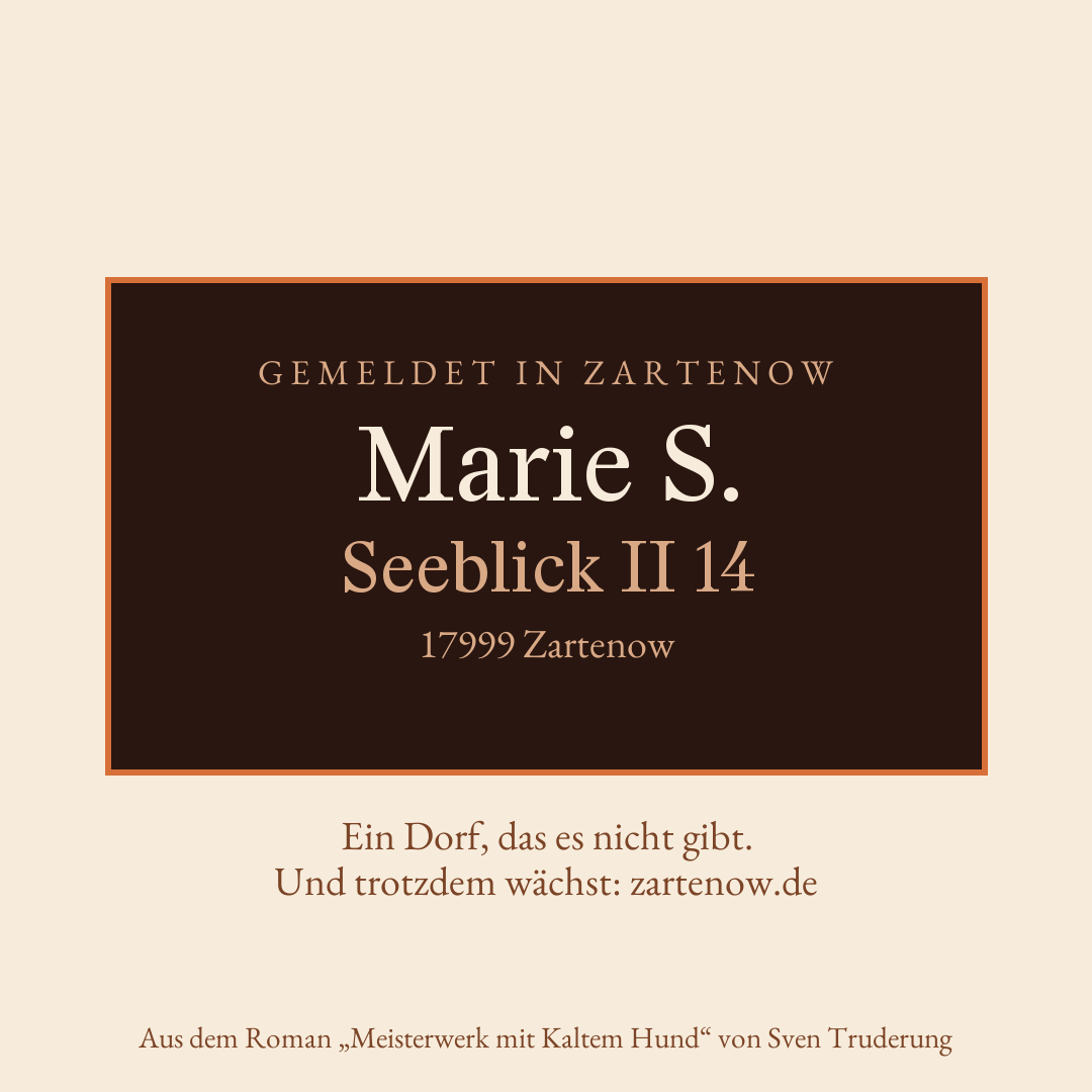 Klingelschild Marie S., Seeblick II 14, 17999 Zartenow