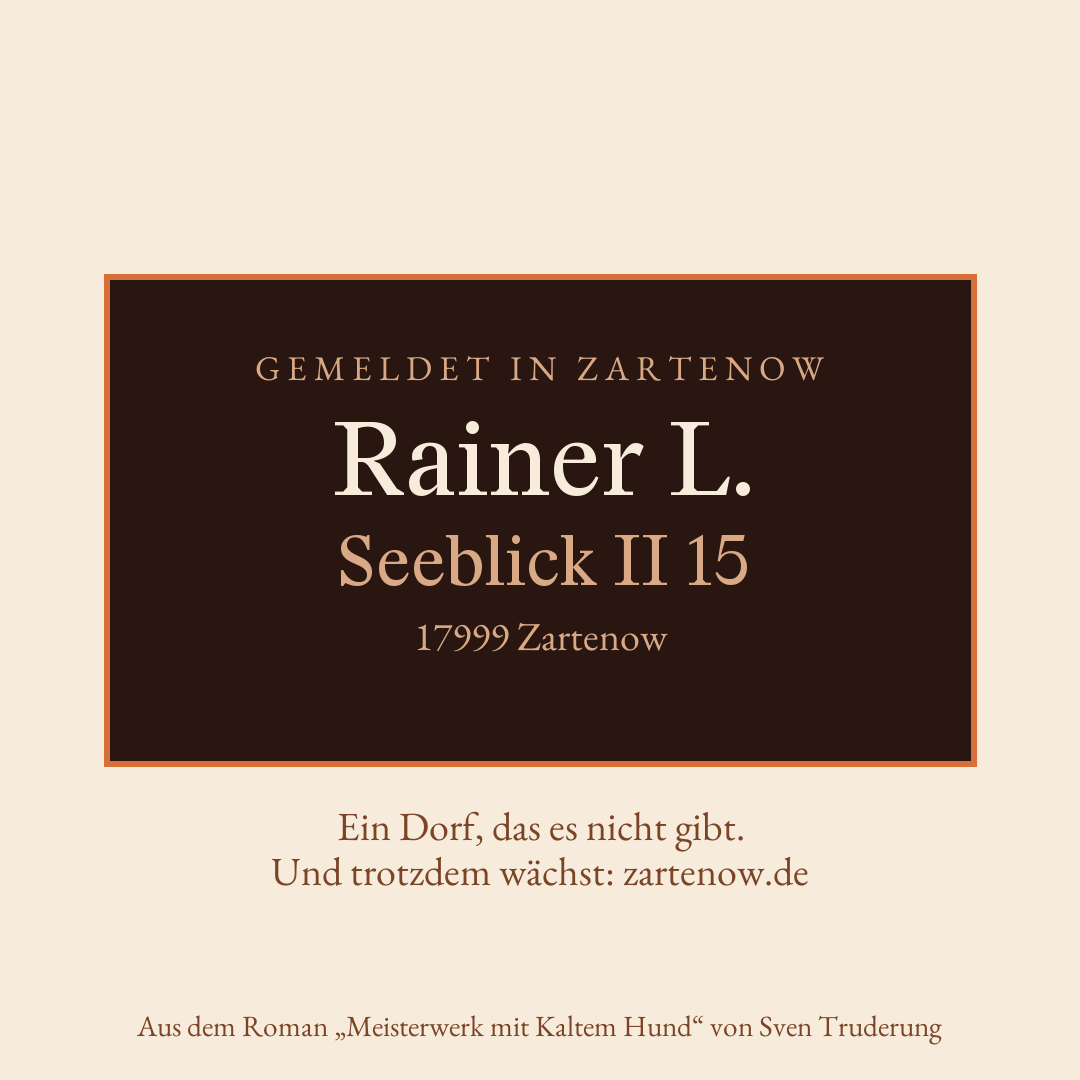 Klingelschild Rainer L., Seeblick II 15, 17999 Zartenow