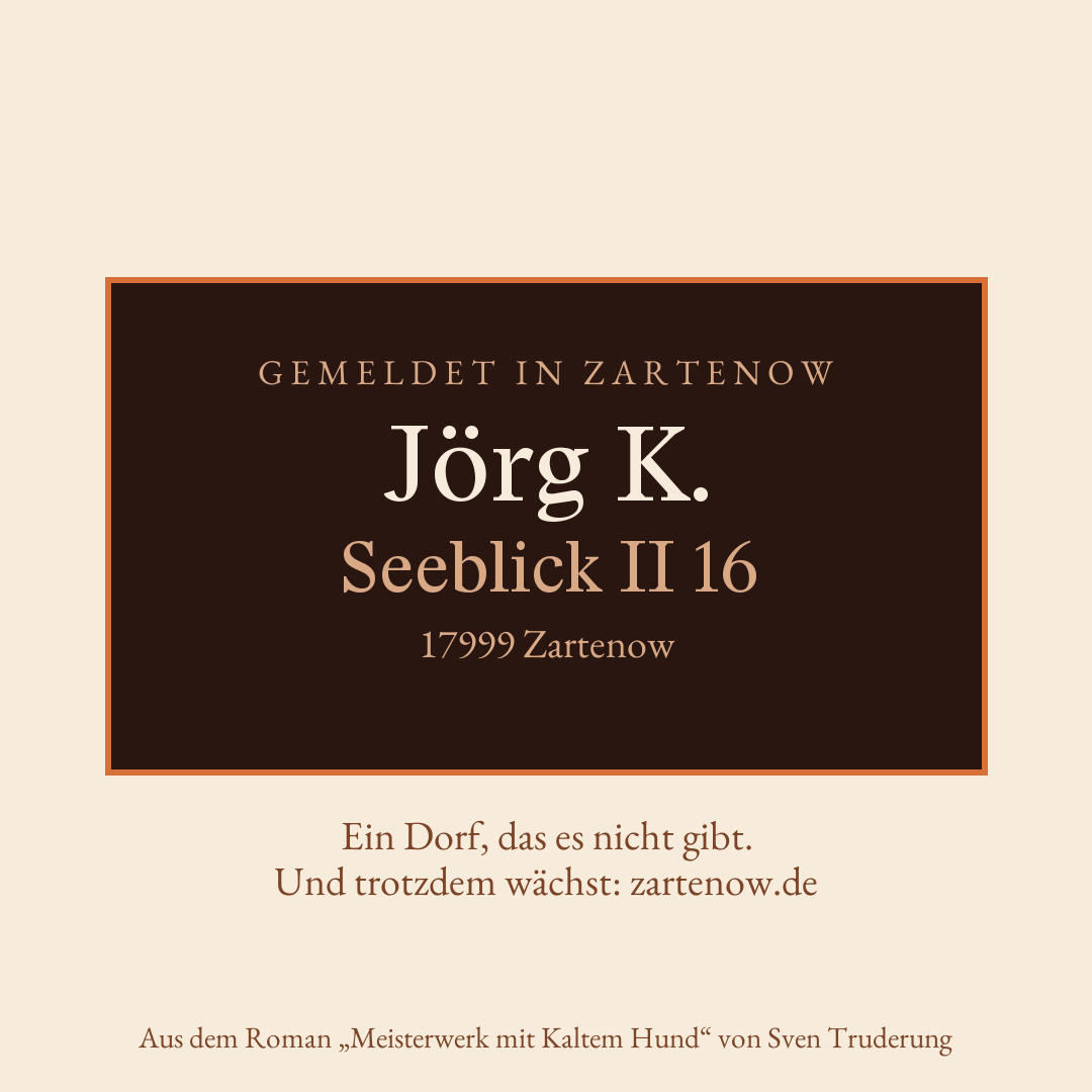 Klingelschild Jörg K., Seeblick II 16, 17999 Zartenow
