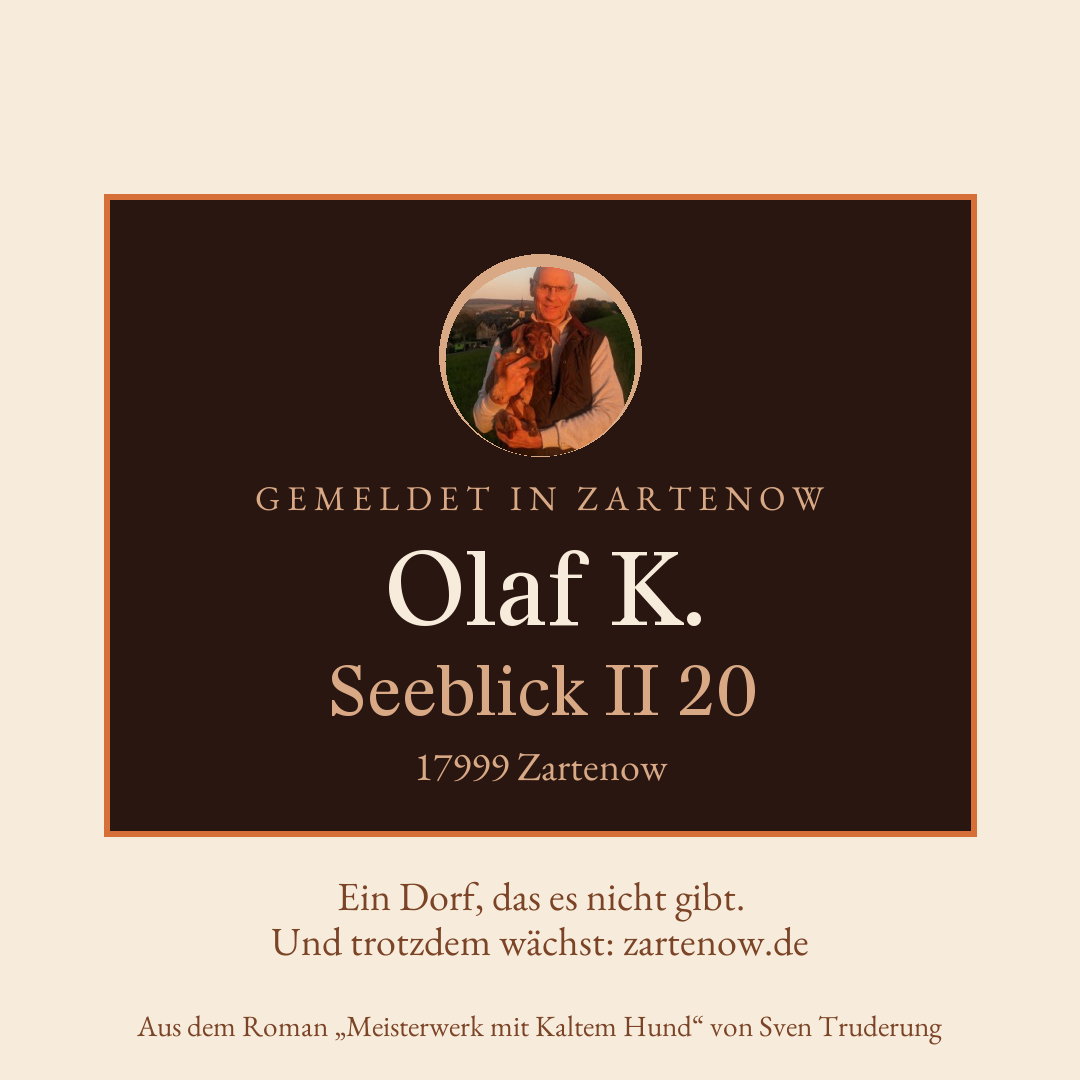 Klingelschild Olaf K., Seeblick II 20, 17999 Zartenow