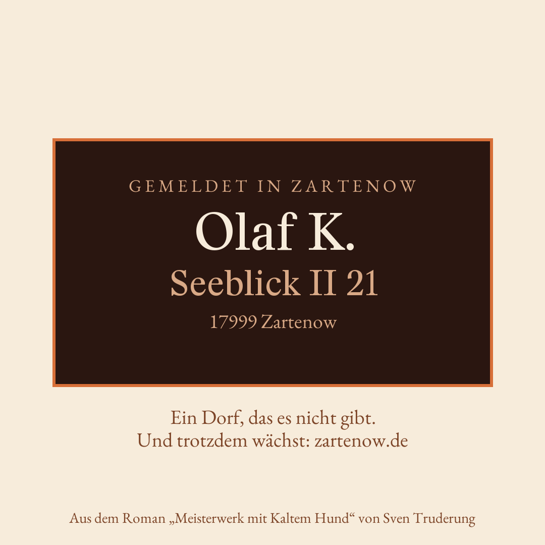 Klingelschild Olaf K., Seeblick II 21, 17999 Zartenow