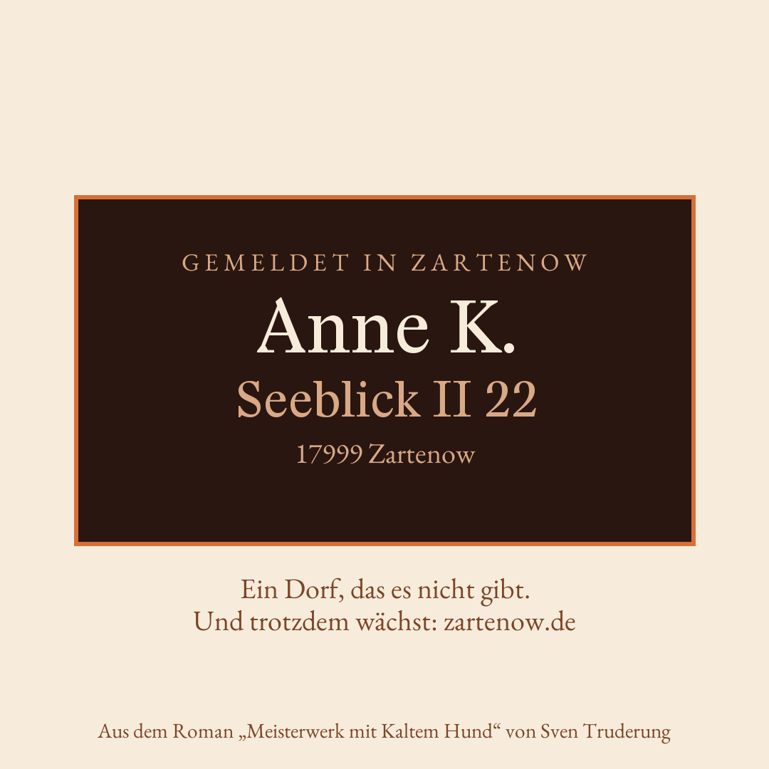 Klingelschild Anne K., Seeblick II 22, 17999 Zartenow