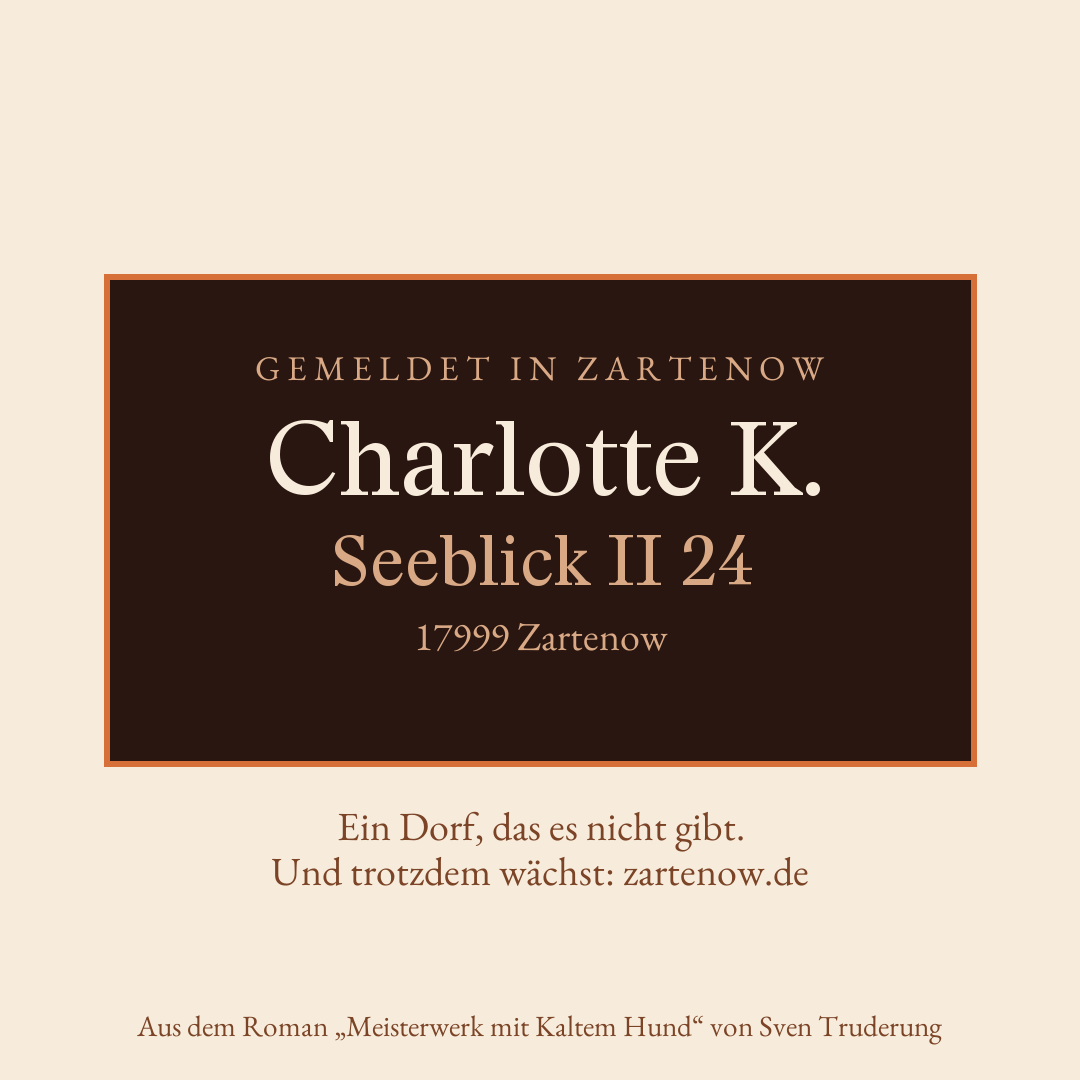 Klingelschild Charlotte K., Seeblick II 24, 17999 Zartenow