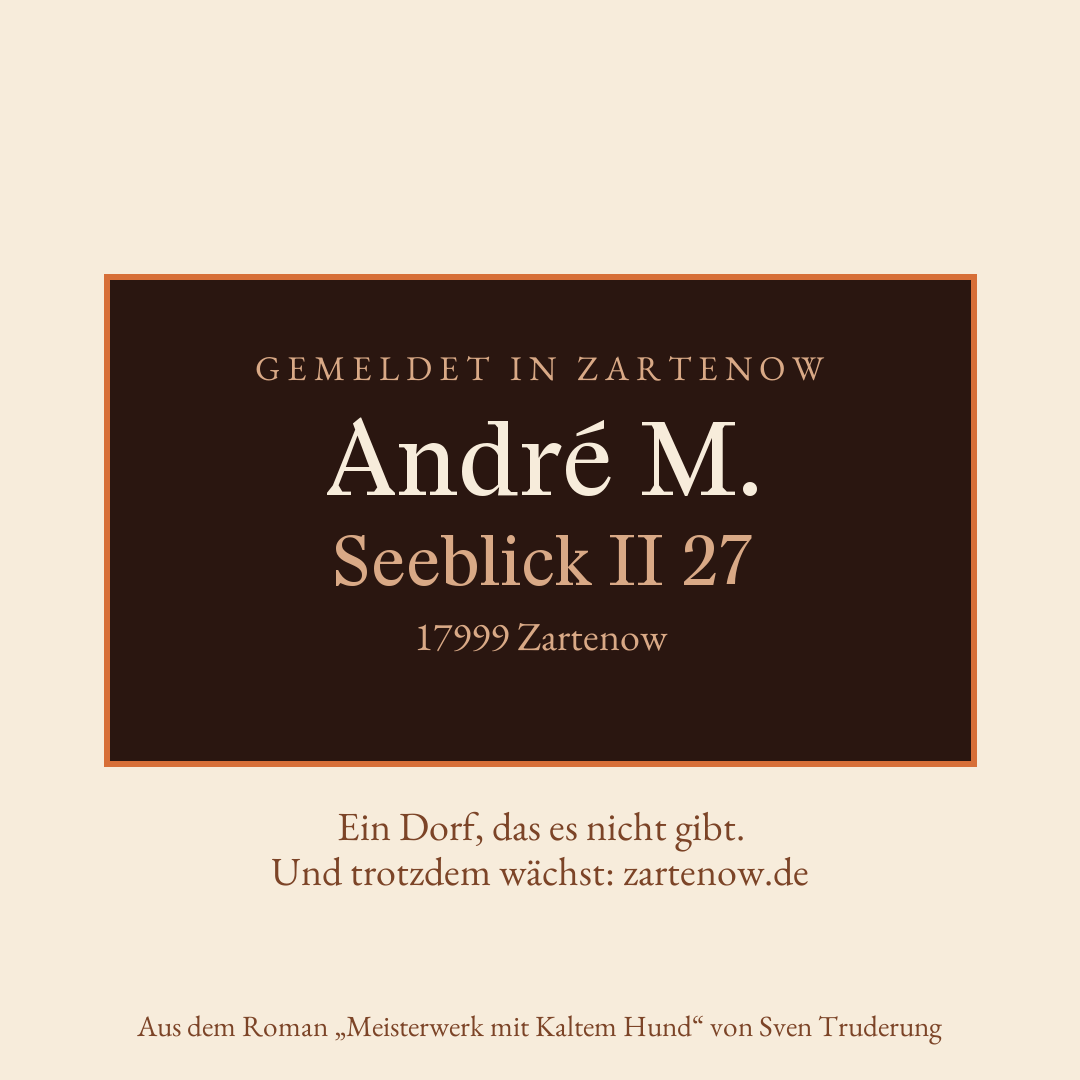 Klingelschild André M., Seeblick II 27, 17999 Zartenow