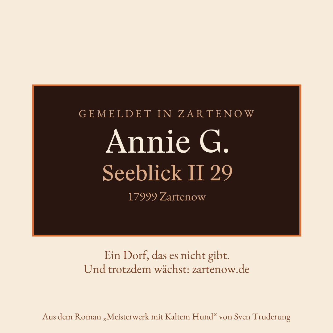 Klingelschild Annie G., Seeblick II 29, 17999 Zartenow