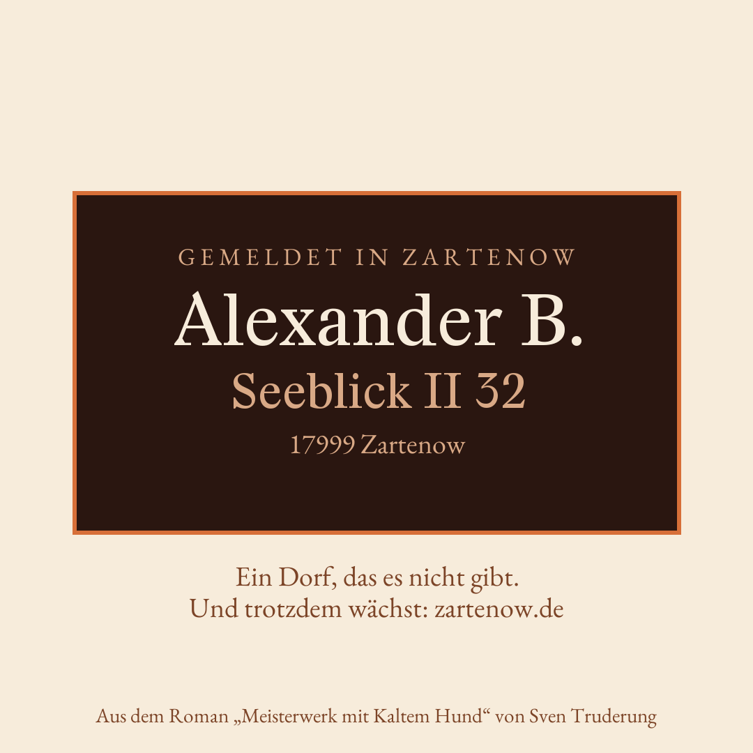 Klingelschild Alexander B., Seeblick II 32, 17999 Zartenow