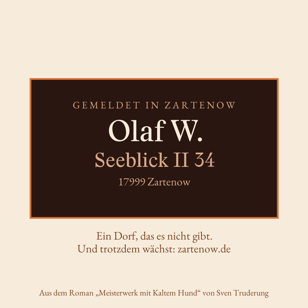 Klingelschild Olaf W., Seeblick II 34, 17999 Zartenow