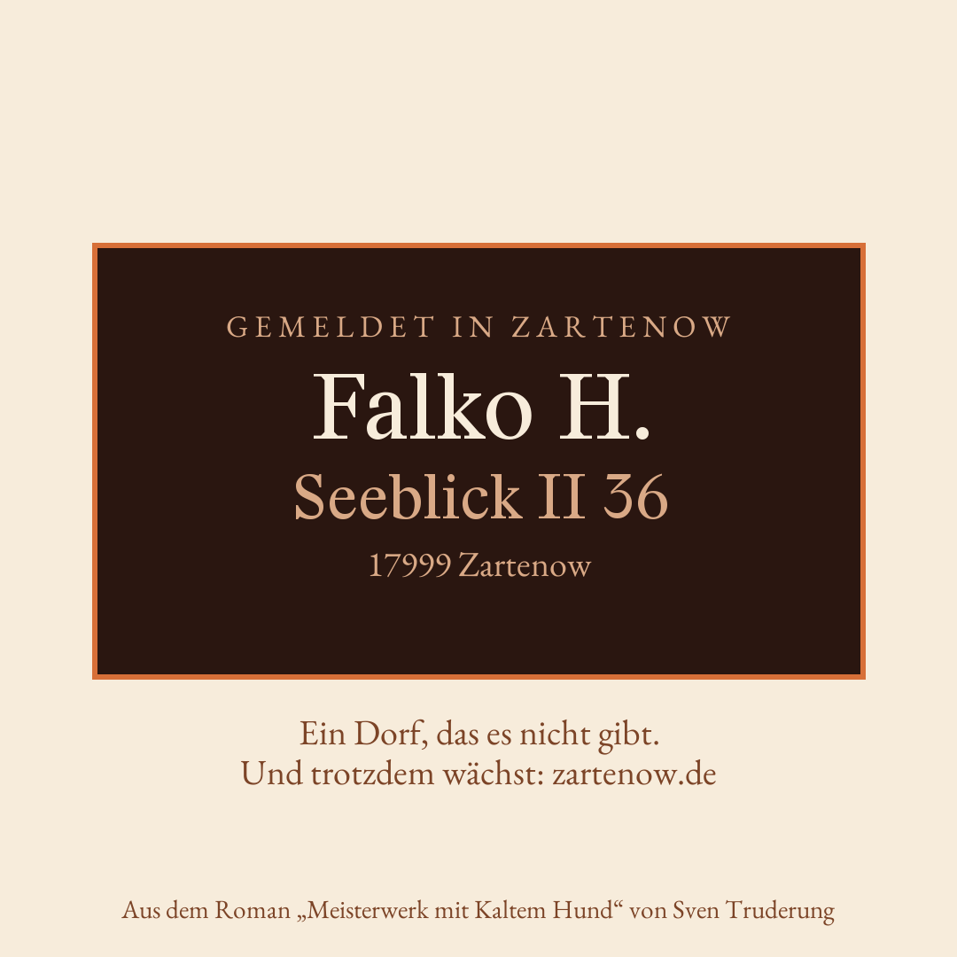 Klingelschild Falko H., Seeblick II 36, 17999 Zartenow