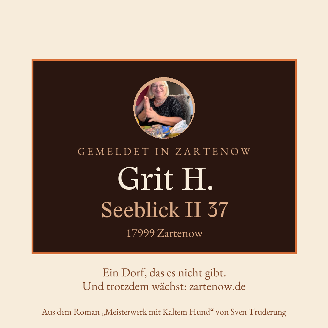 Klingelschild Grit H., Seeblick II 37, 17999 Zartenow