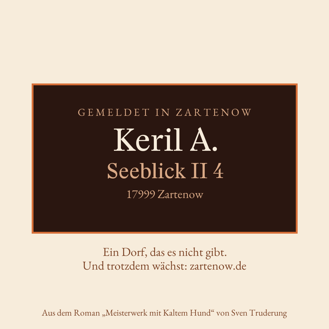 Klingelschild Keril A., Seeblick II 4, 17999 Zartenow