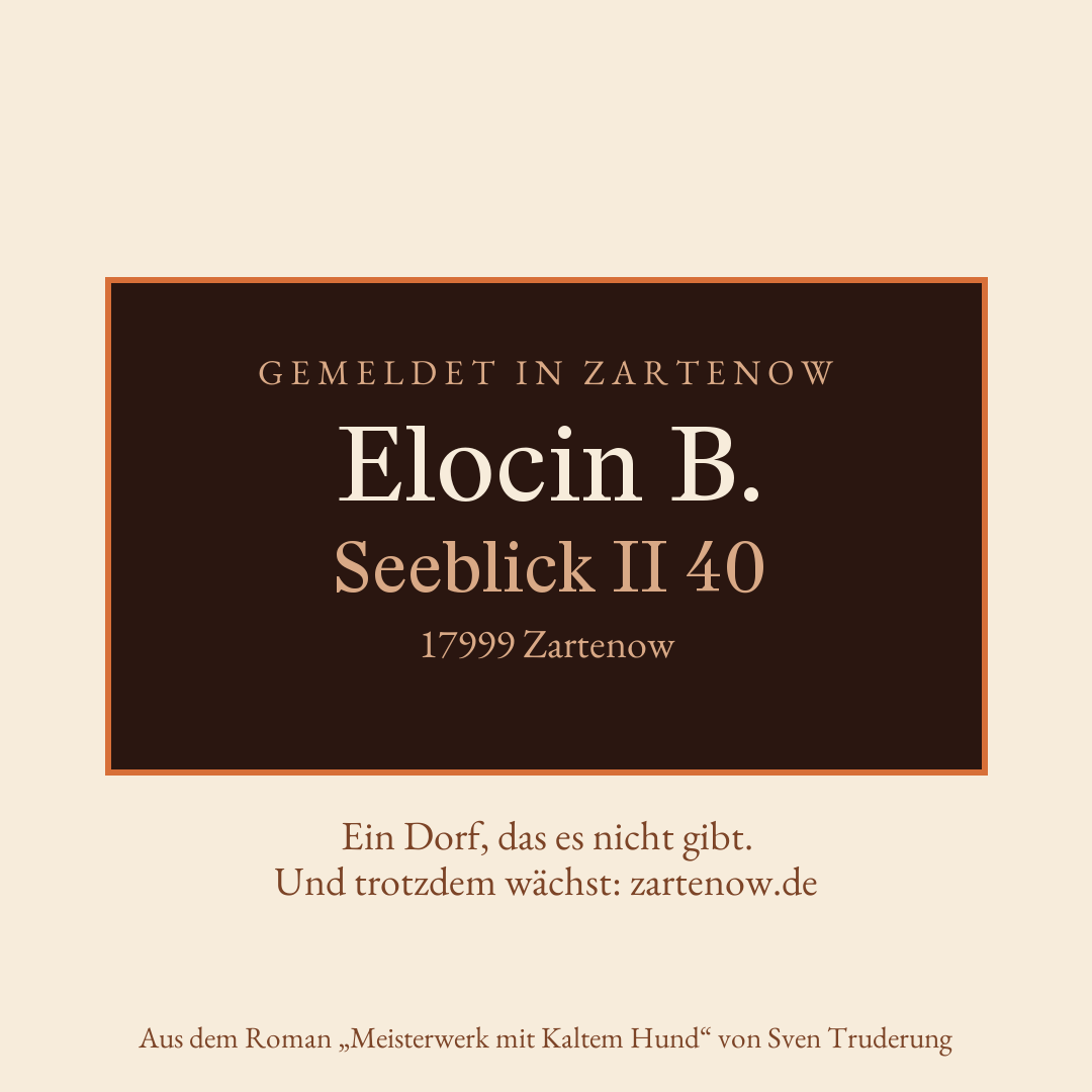 Klingelschild Elocin B., Seeblick II 40, 17999 Zartenow