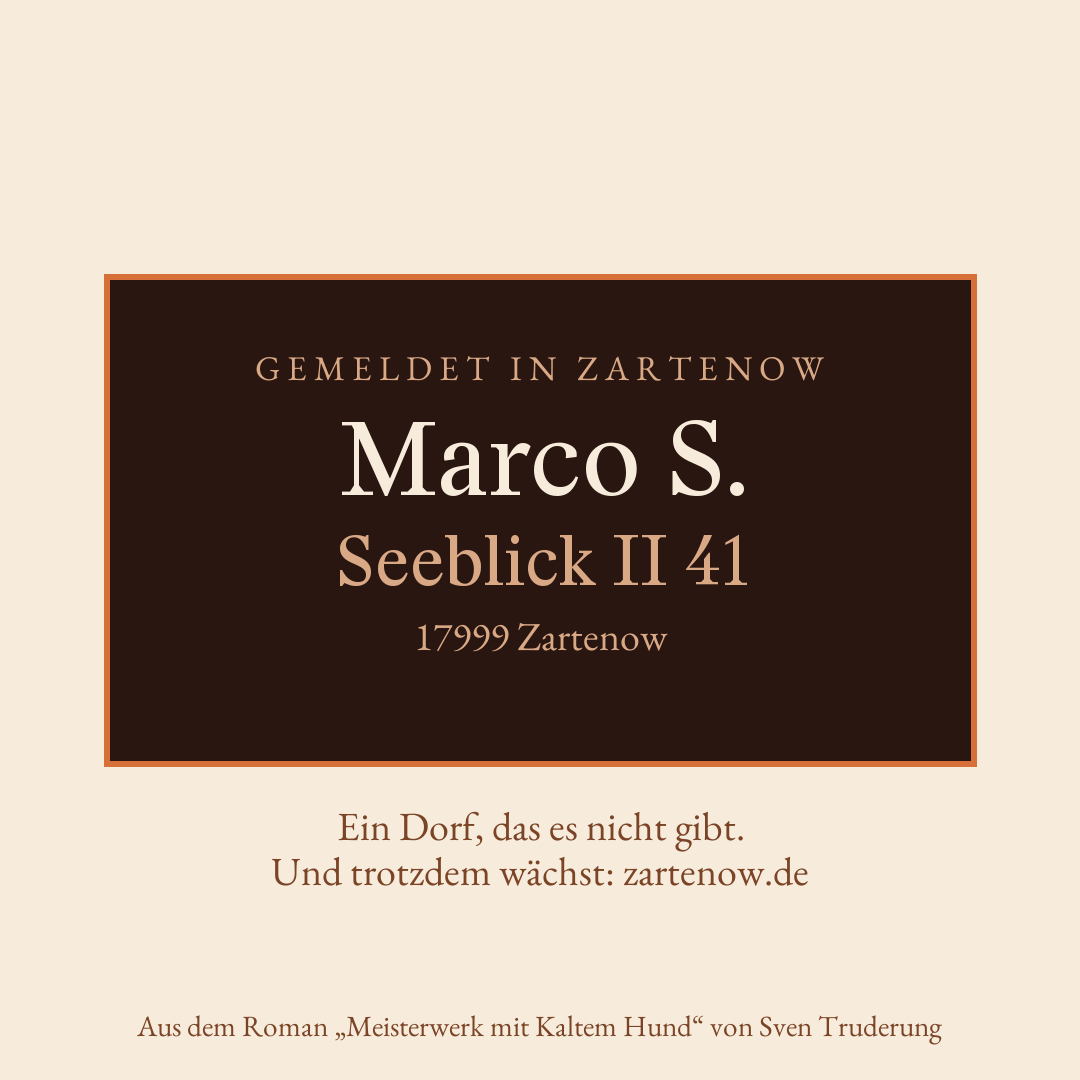 Klingelschild Marco S., Seeblick II 41, 17999 Zartenow