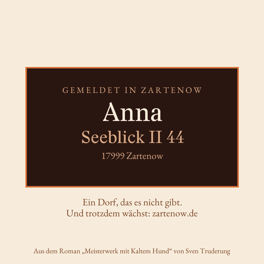 Klingelschild Anna, Seeblick II 44, 17999 Zartenow