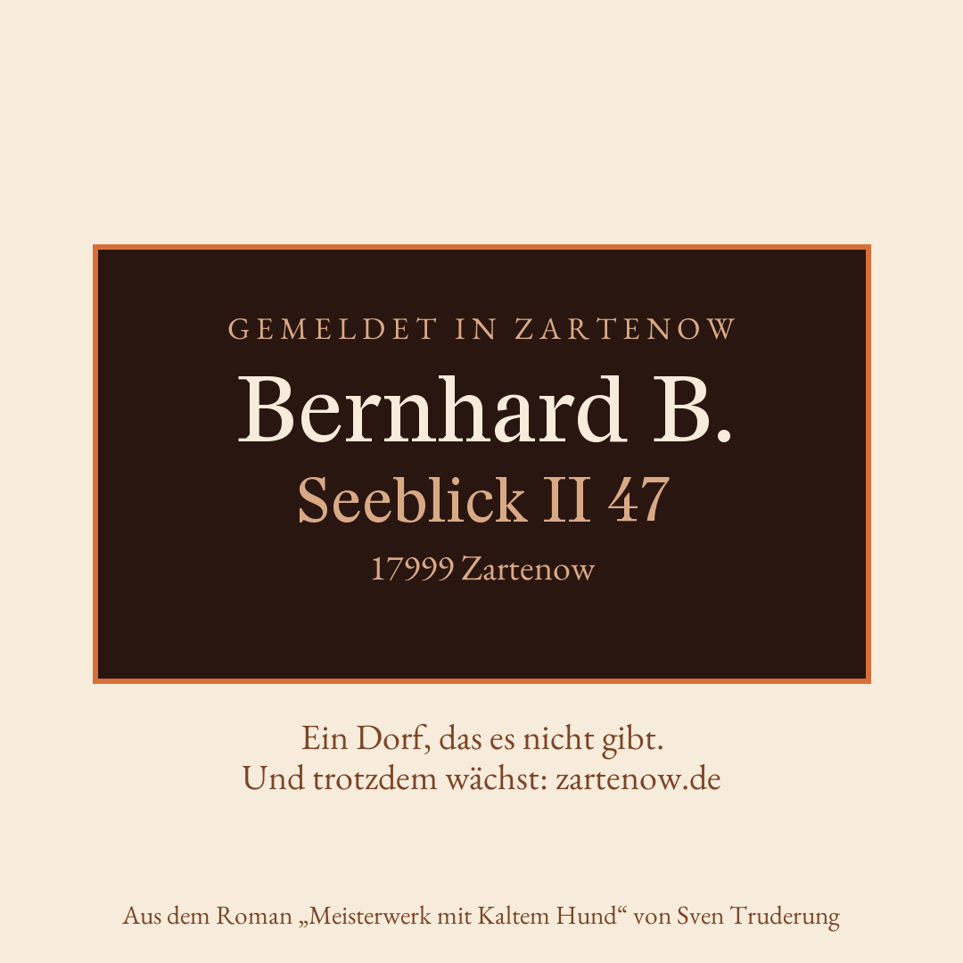 Klingelschild Bernhard B., Seeblick II 47, 17999 Zartenow
