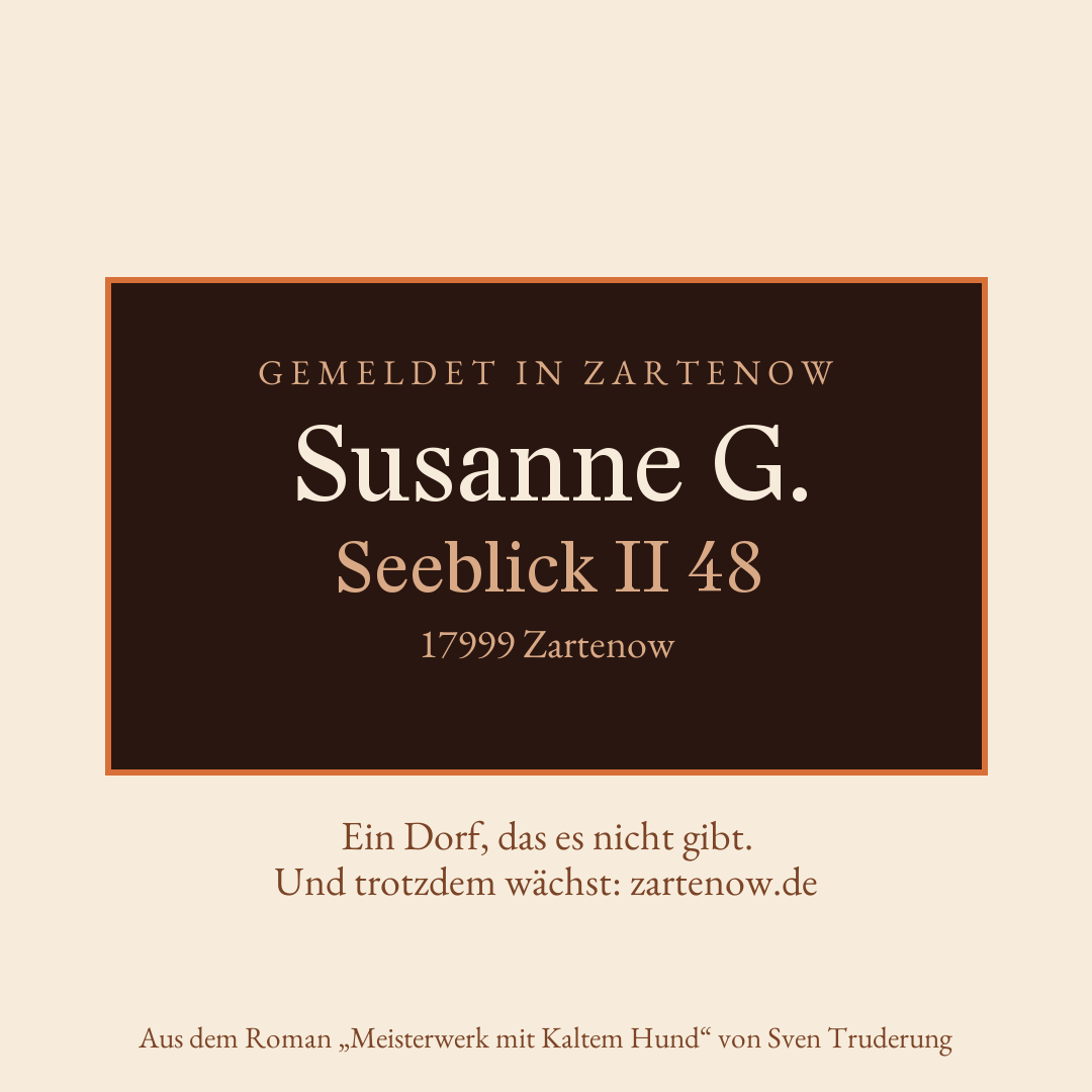 Klingelschild Susanne G., Seeblick II 48, 17999 Zartenow