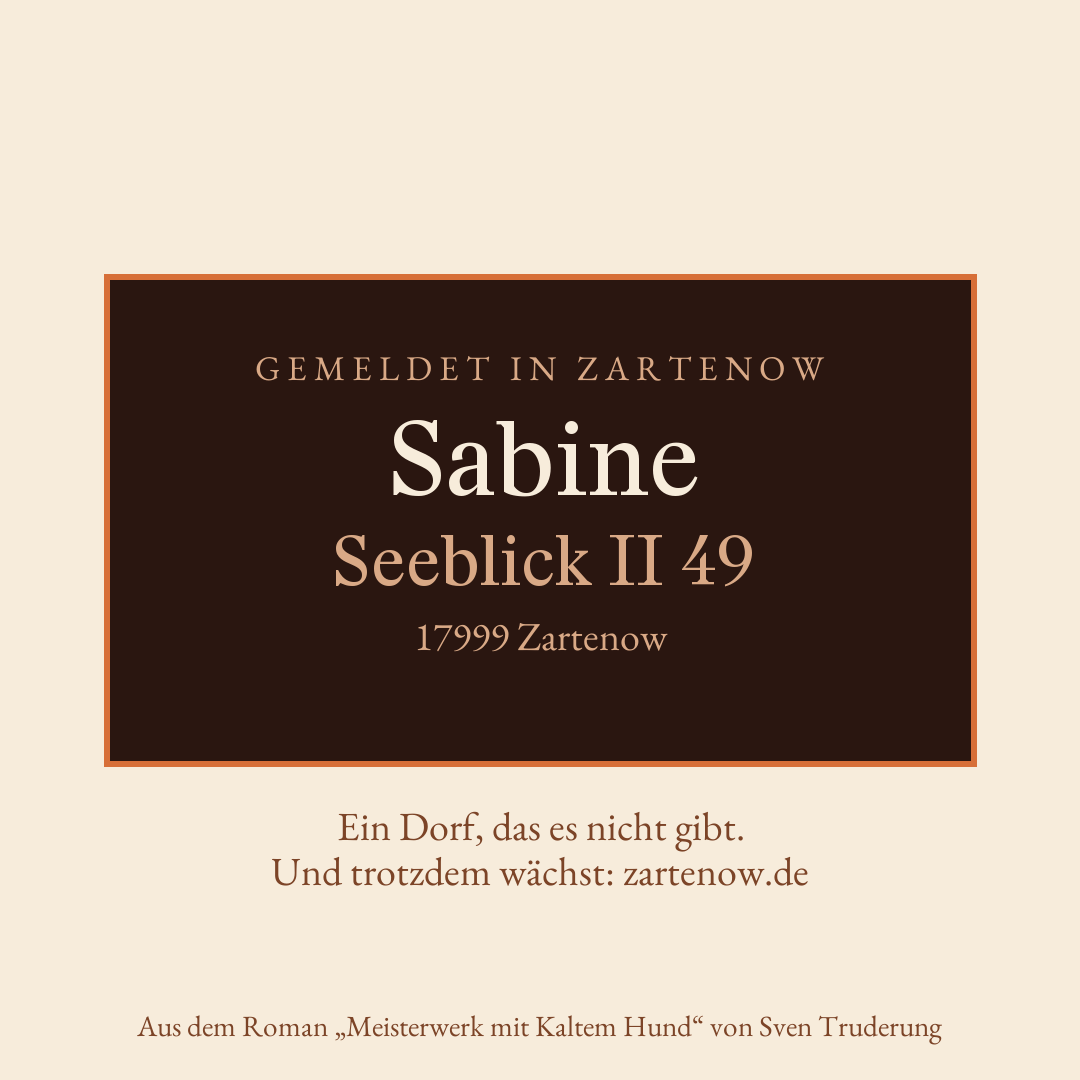 Klingelschild Sabine, Seeblick II 49, 17999 Zartenow