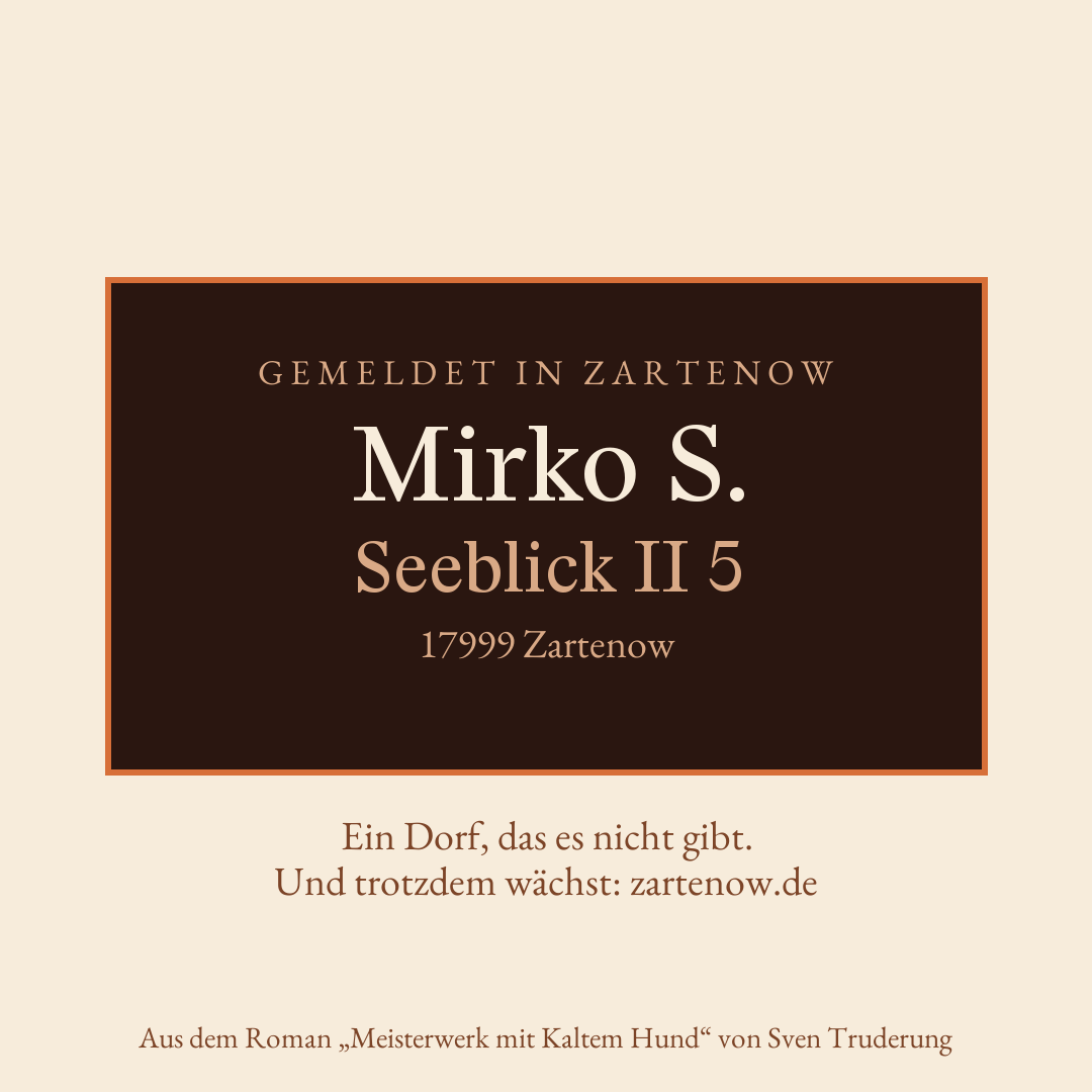 Klingelschild Mirko S., Seeblick II 5, 17999 Zartenow