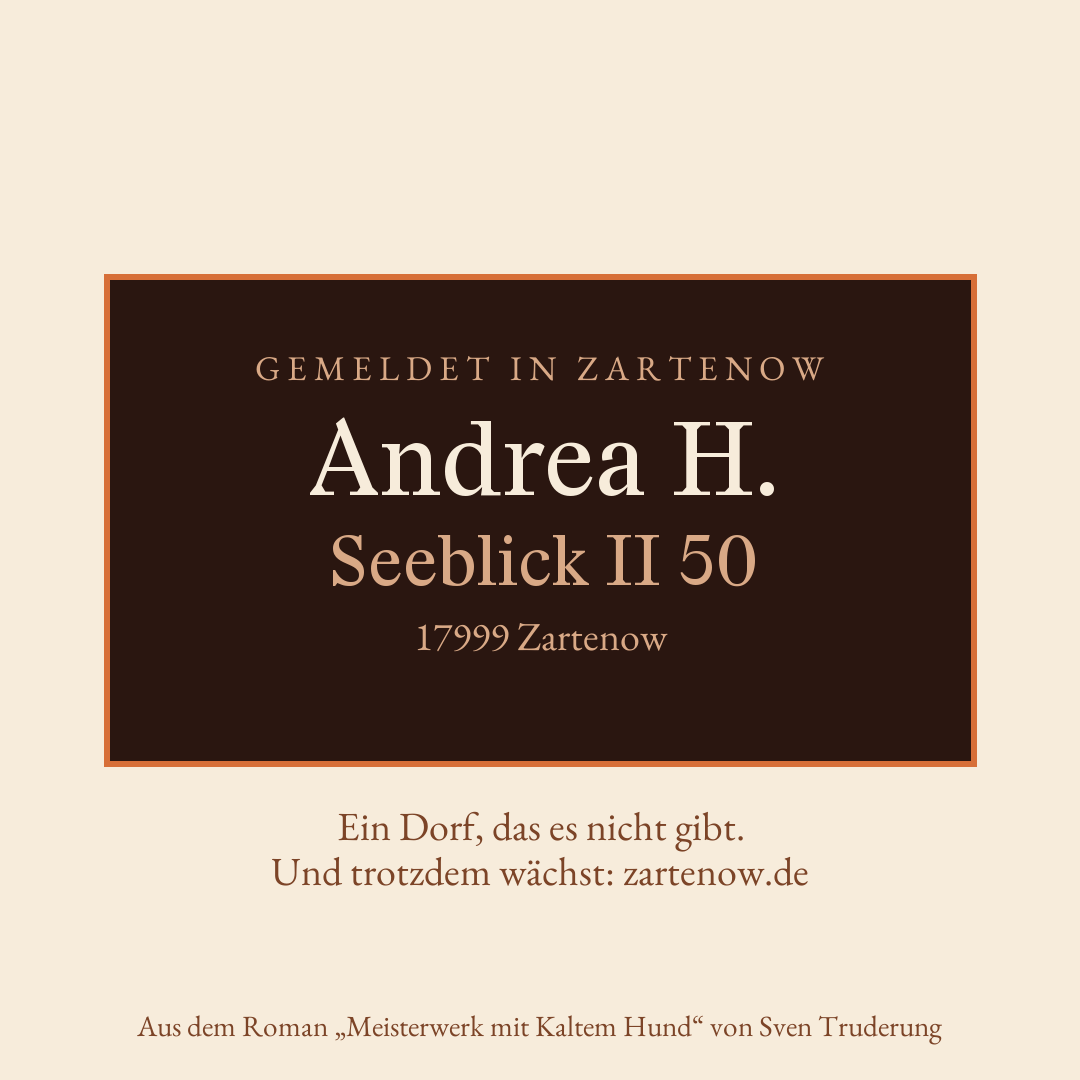 Klingelschild Andrea H., Seeblick II 50, 17999 Zartenow