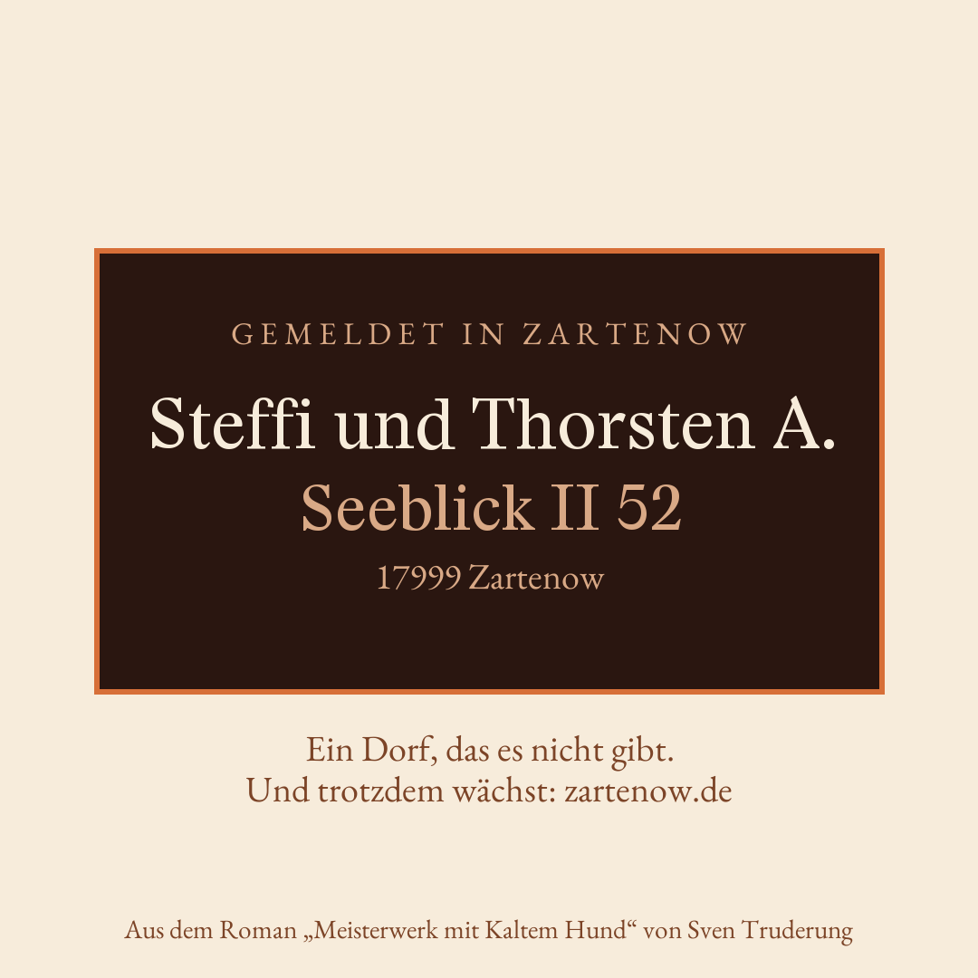 Klingelschild Steffi und Thorsten A., Seeblick II 52, 17999 Zartenow