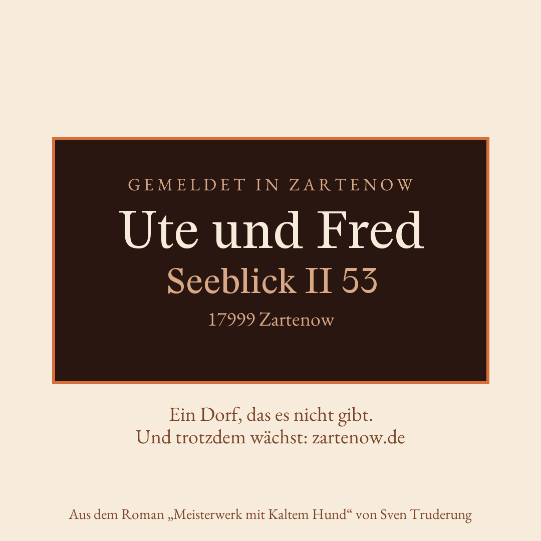 Klingelschild Ute und Fred, Seeblick II 53, 17999 Zartenow