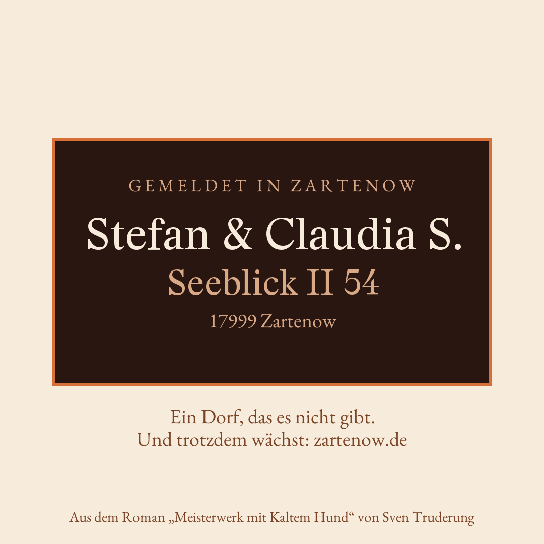 Klingelschild Stefan & Claudia S., Seeblick II 54, 17999 Zartenow