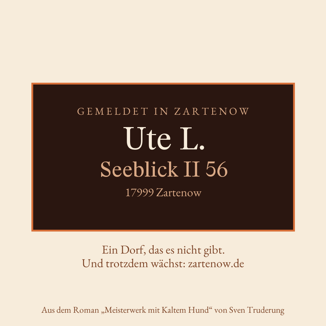 Klingelschild Ute L., Seeblick II 56, 17999 Zartenow