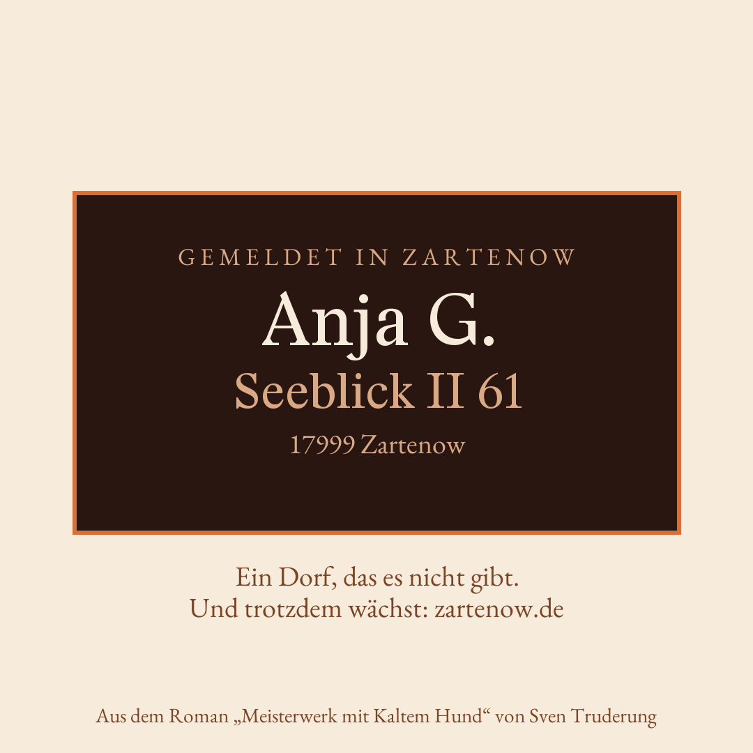 Klingelschild Anja G., Seeblick II 61, 17999 Zartenow
