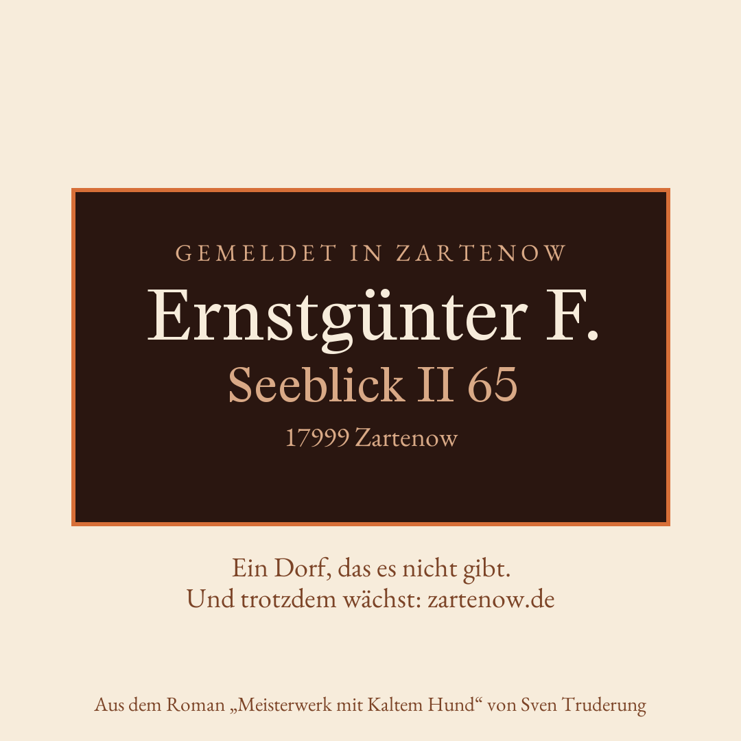 Klingelschild Ernstgünter F., Seeblick II 65, 17999 Zartenow