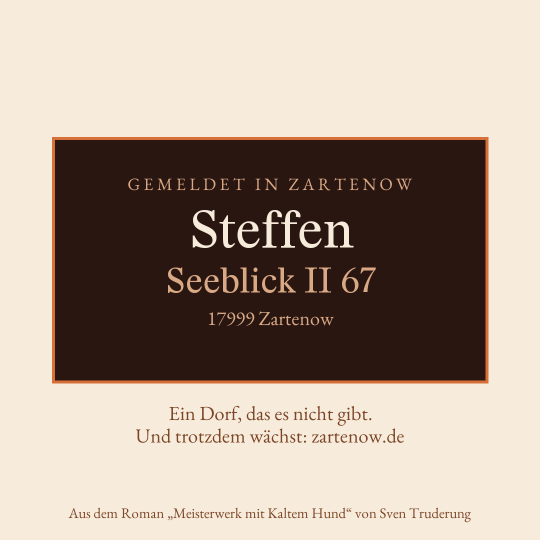 Klingelschild Steffen, Seeblick II 67, 17999 Zartenow